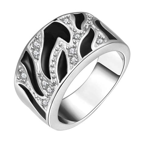 hot sell fashion design silver wedding ring black oil drip prices in euros bijoux smtr271