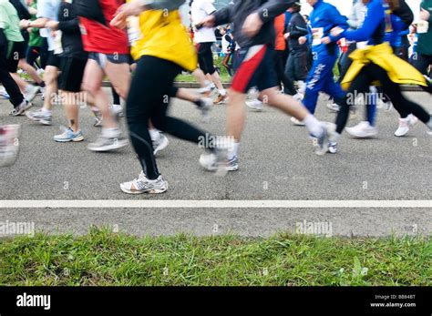 Marathon Runners With Motion Blur Stock Photo Alamy