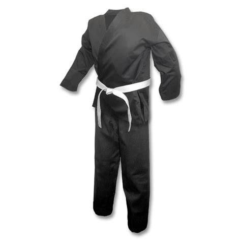 A 7.2 oz uniform set includes a jacket, elastic drawstring waist pants and a white belt. Black Karate Uniform - Black Student Karate Uniforms ...