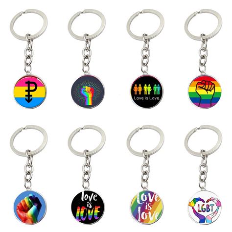 1pc Silver Lgbt Keychains Gay Pride Rainbow Flag Glass Dome Lgbt Lover