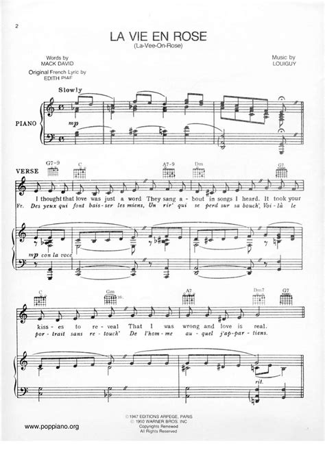 Edith Piaf La Vie En Rose Sheet Music Pdf Free Score Download