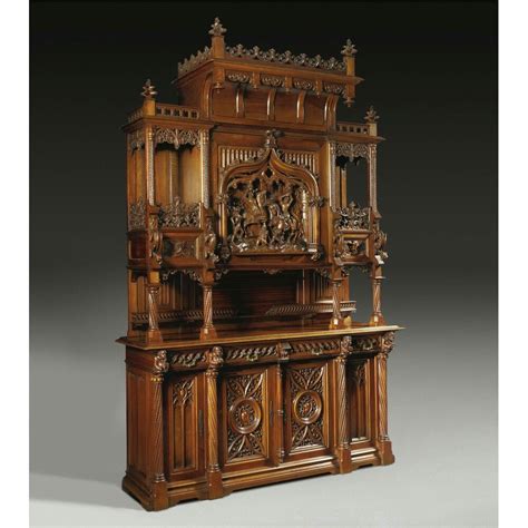 A Large Gothic Revival Carved Walnut Buffet À Deux Corps French Circa