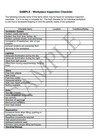 Sample Workplace Inspection Checklist In Pdf Ms Word Google