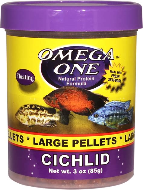 Omega One Large Cichlid Pellets Floating Fish Food 3 Oz Jar