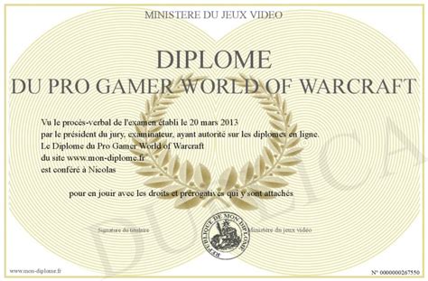 Diplome Du Pro Gamer World Of Warcraft
