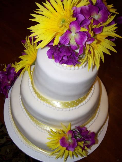Yellow And Purple Wedding Cake