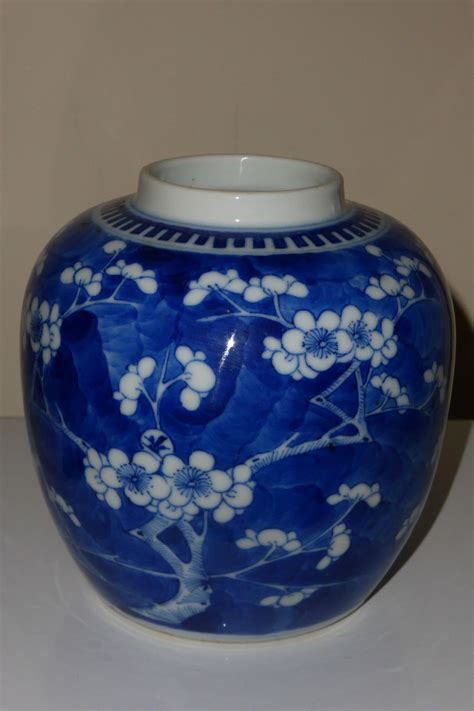 Huge sale on white ginger jars now on. Chinese blue white ginger jar, vase, blossoming prunus ...