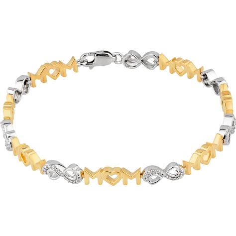 Sterling Silver Yellow Plated 1 10 Ctw Diamond Mom Bracelet Diamond Bracelets Jewelry
