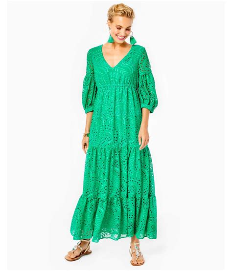 Lilly Pulitzer Womens Breanne Eyelet Maxi Dress In Green Swirly Scalloped Eyelet In Green Lyst