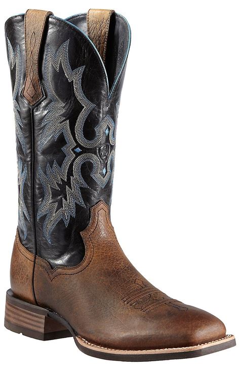 Ariat Tombstone Men S Earth Brown And Black Wide Square Toe Western Boots Mens Cowboy Boots