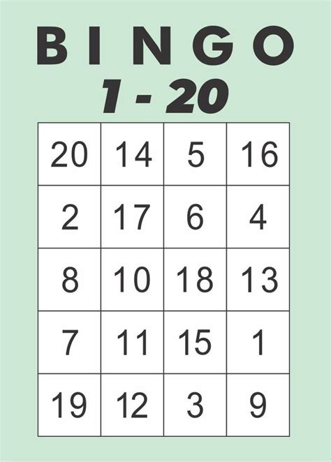 Printable Number 1 20 Bingo Cards In 2021 Printable Numbers Free