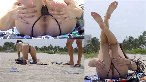 Exhibitionist Wife Alison Topless And Crotchless Thong On Public Beach