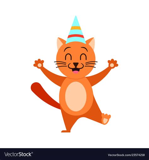 Cartoon Smiling Ginger Cat In Holiday Cap Vector Image