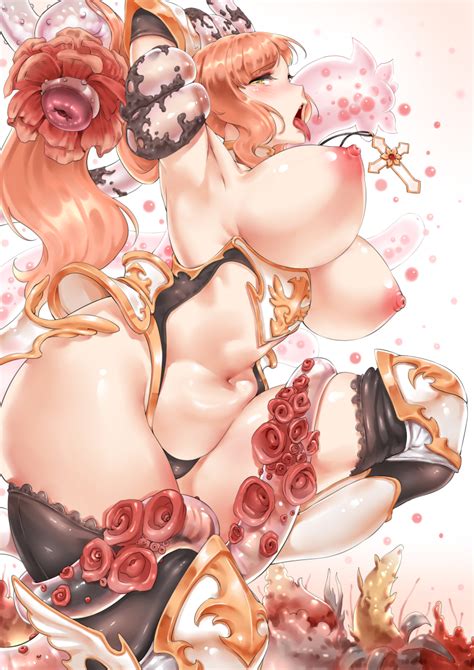 Rule 34 Ass Breasts Cross Female Handesu Knight Large Breasts Navel Nipples Orange Hair