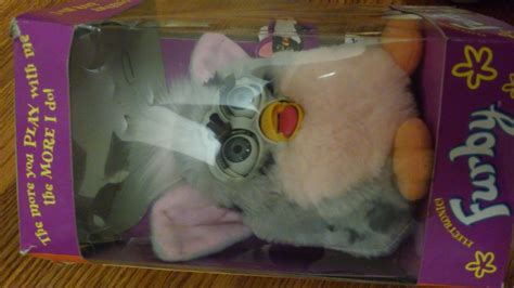 Nib 1998 Original Furby 70 800 Gray Black Spots Pink Belly Ear Box