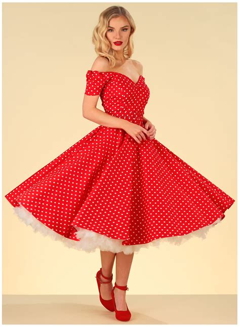 Womens Classy Vintage Red Polka Dot V Neck Full Circle Jive Swing Dress