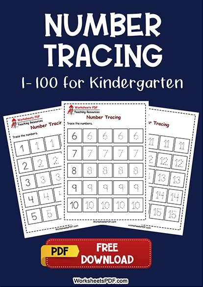 Tracing Numbers 1 100 For Kindergarten Worksheets Pdf