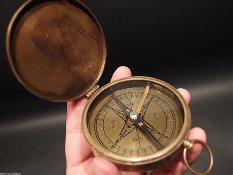 Vintage Antique Style 3 Brass Heavy Maritime Navigational Compass Aged