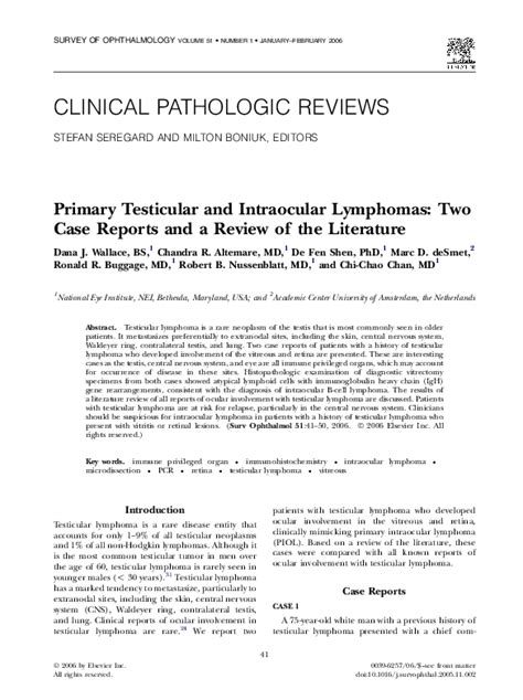 Pdf Primary Testicular And Intraocular Lymphomas Two Case Reports