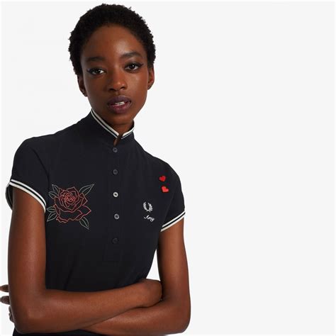 Fred Perry X Amy Winehouse Embroidered Pique Dress Black