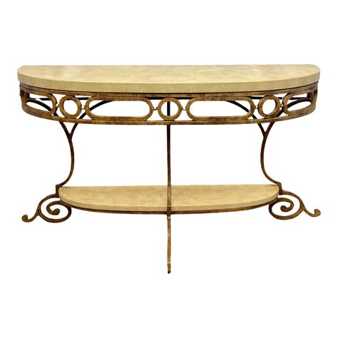 Vintage Henredon Tuscan Style Faux Marble And Wrought Iron Console Table