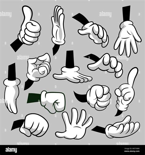 Cartoon Hands With Gloves Icon Set Isolated Vector Clipart Parts Of