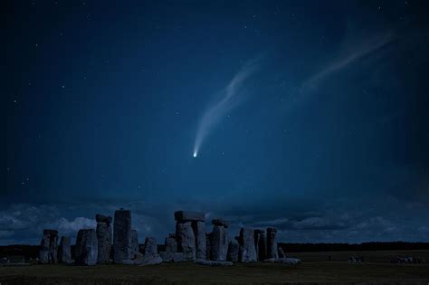 Digital Composite Image Of Neowise Comet Over Stonehenge In Engl