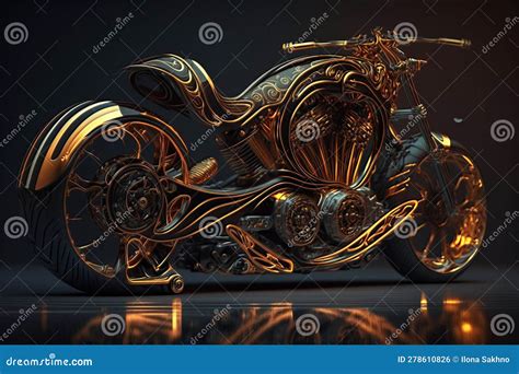 Black And Gold Motorcycle On A Dark Background Stock Illustration