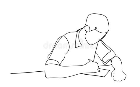 Continuous Line Art Figure Of A Man In A Shirt Sitting At A Table Who