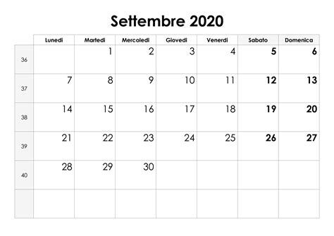 Calendario Settembre 2020 Calendariosu