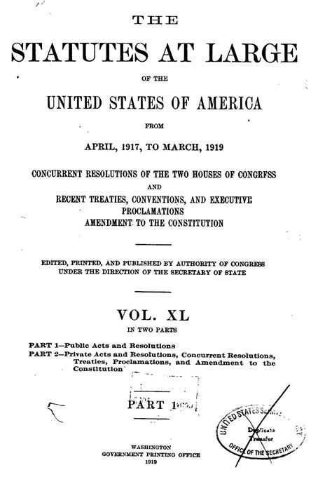 U S Statutes At Large Volume 40 1917 1919 65th Congress Library Of Congress