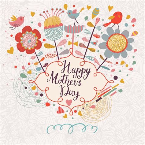 Premium Vector Happy Mothers Day Card In Cartoon Style