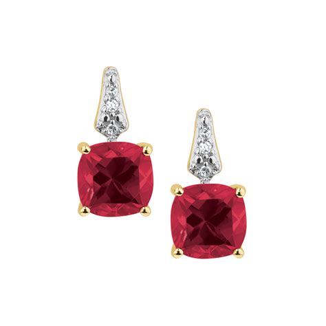 Drop Earrings With Created Ruby Diamonds In Ct Yellow Gold