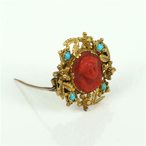 Buy Antique Coral And Turquoise Brooch Antique Antique Brooch Antique