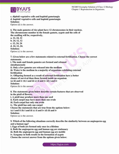 Ncert Exemplar Solutions Class 12 Biology Chapter 1 Reproduction In Organisms Download Pdf Here