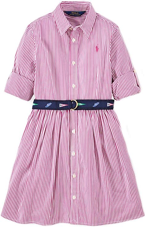 Ralph Lauren Girls Striped Cotton Shirtdress 14 Raspberry