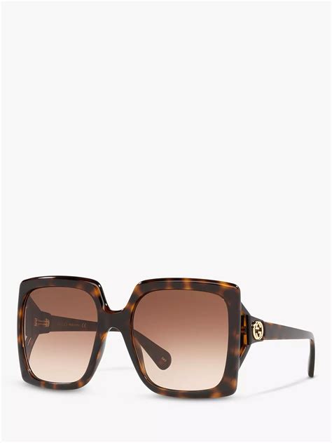 gucci gg0876s women s chunky square sunglasses tortoise brown gradient at john lewis and partners