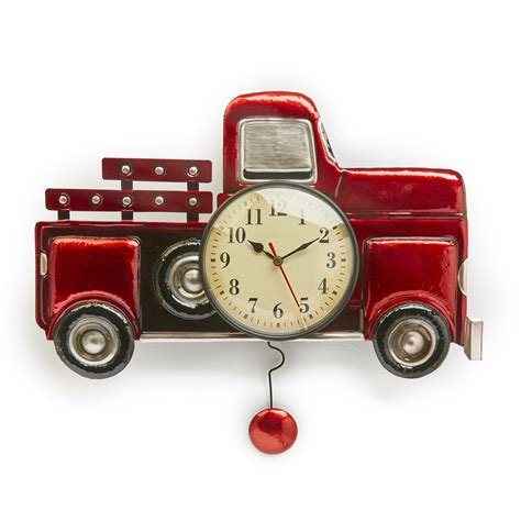 Pendulum Wall Clock With Vintage Style Red Truck Battery