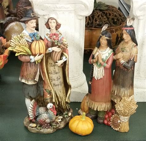 Pilgrims And Indians Figurines Thanksgiving Pilgrims Pilgrims And