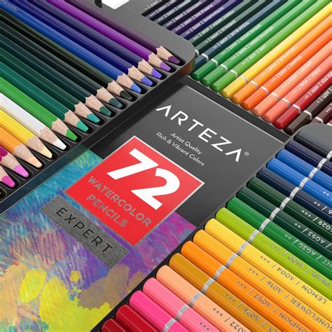 Arteza Professional Watercolor Pencils In Storage Tin Set Of 72 Multi