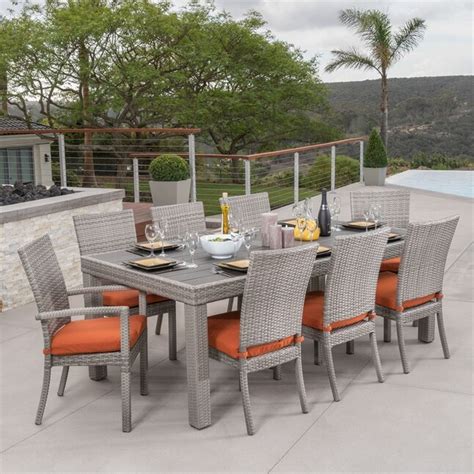 Rst Brands Cannes 9 Piece Brown Wood Frame Wicker Patio Dining Set With