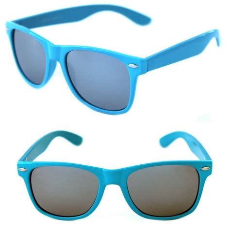Mens Womens Light Blue Sunglasses Horn Square Rimmed Silver Mirrored