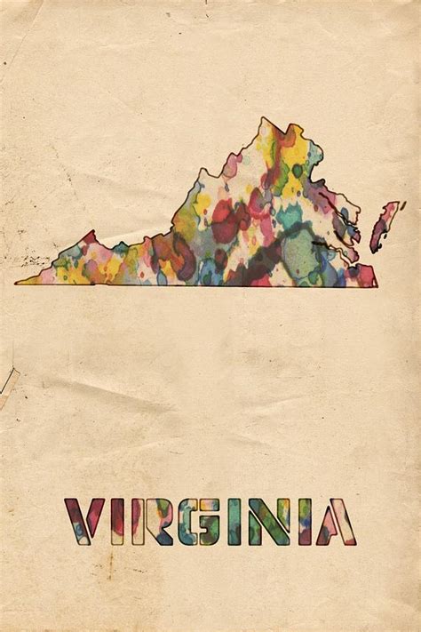 Virginia Map Vintage Watercolor Painting By Florian Rodarte