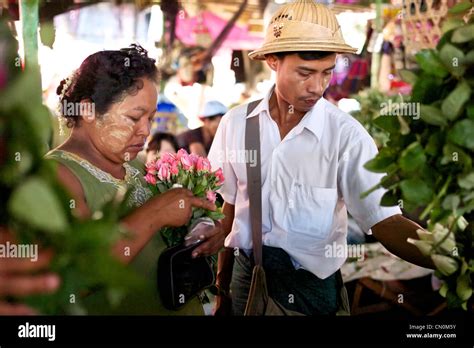Choosing Roses In The Yangon Rangoon Fresh Flower Market Myanmar