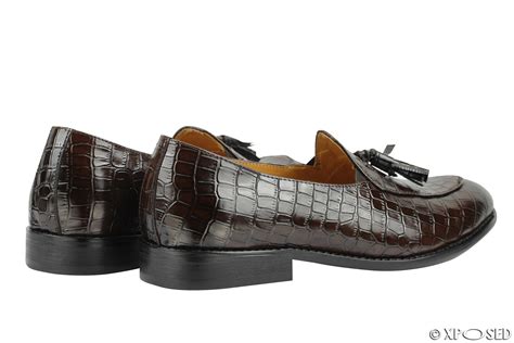 Mens Snakeskin Print Shiny Real Leather Tassel Loafers Slip Shoes Black Brown Ebay