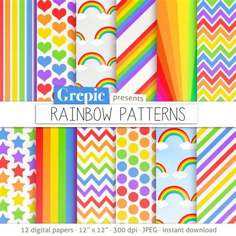 Rainbow Digital Paper Rainbow Patterns Digital Paper Pack W Chevron