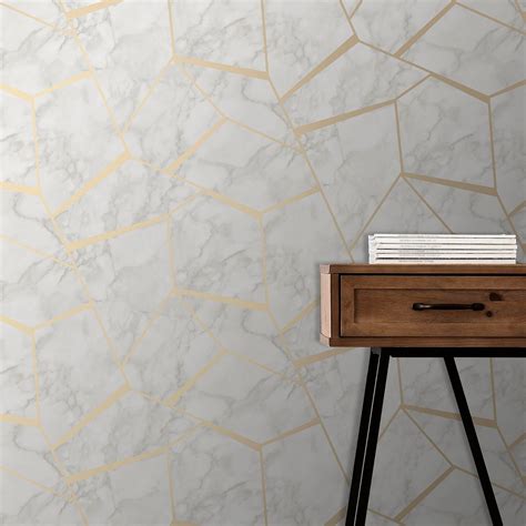 Fine Decor Fractal Marble Geometric Metallic Wallpaper Ebay