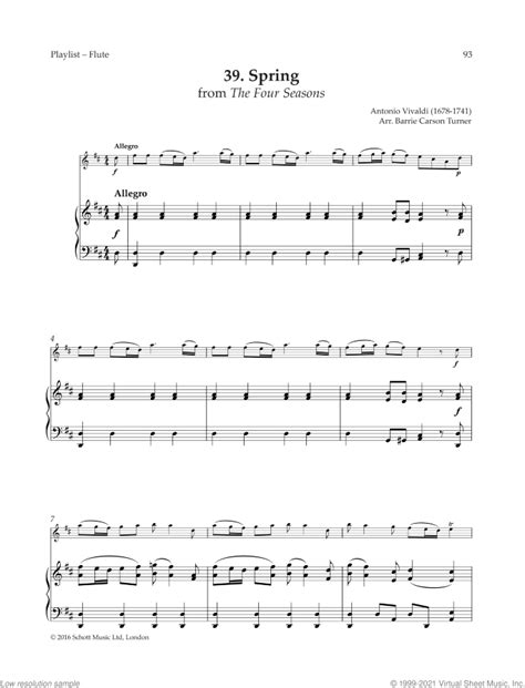 Spring From The Four Seasons Sheet Music For Flute And Piano