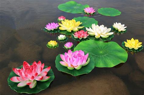 Pecc Artificial Lotus Flower Floating Fake Water Lily Plants For Ponds