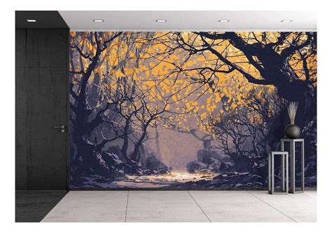 Wall26 Night Scene Of Autumn Forestlandscape Painting Removable